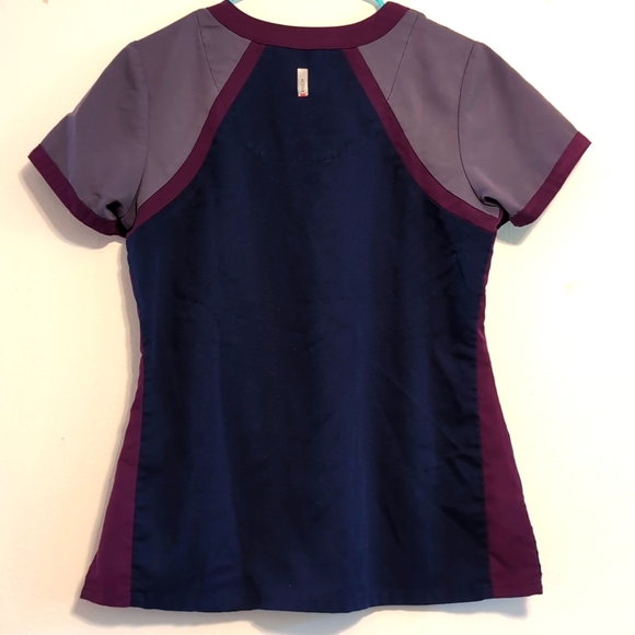 Grey's anatomy scrub top size small navy blue with gray/purple sleeves - Picture 2 of 3